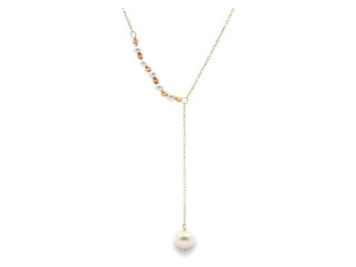 18K Yellow Gold Lariat Necklace with Pearls